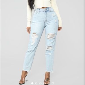 Light Wash Distressed Mom / Boyfriend Jeans